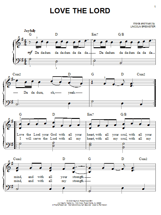 Lincoln Brewster Love The Lord sheet music notes and chords. Download Printable PDF.