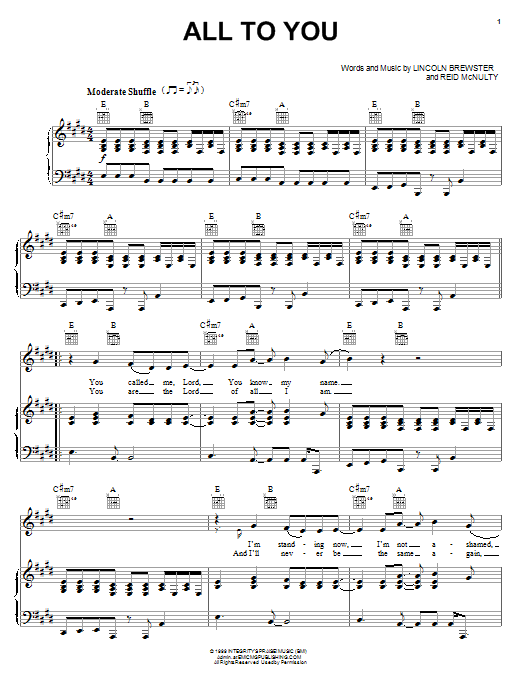 Lincoln Brewster All To You sheet music notes and chords. Download Printable PDF.