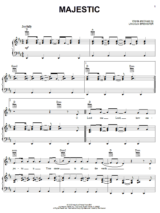 Lincoln Brewster Majestic sheet music notes and chords. Download Printable PDF.