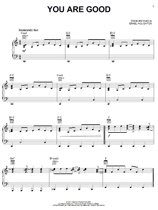 Lincoln Brewster You Are Good sheet music notes and chords. Download Printable PDF.