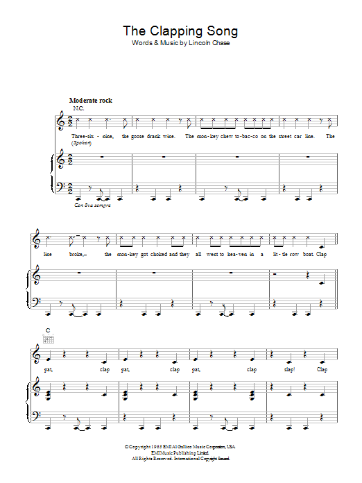 Lincoln Chase The Clapping Song sheet music notes and chords. Download Printable PDF.