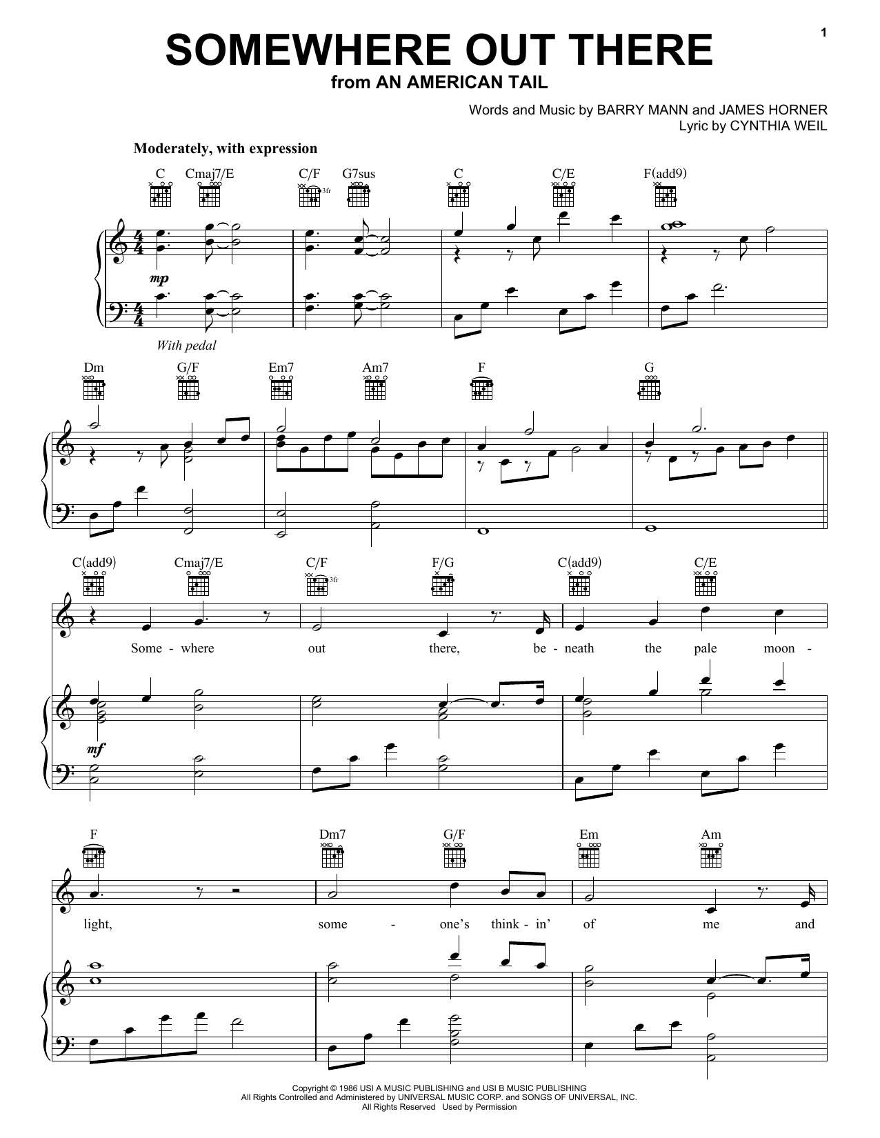 Linda Ronstadt & James Ingram Somewhere Out There sheet music notes and chords. Download Printable PDF.