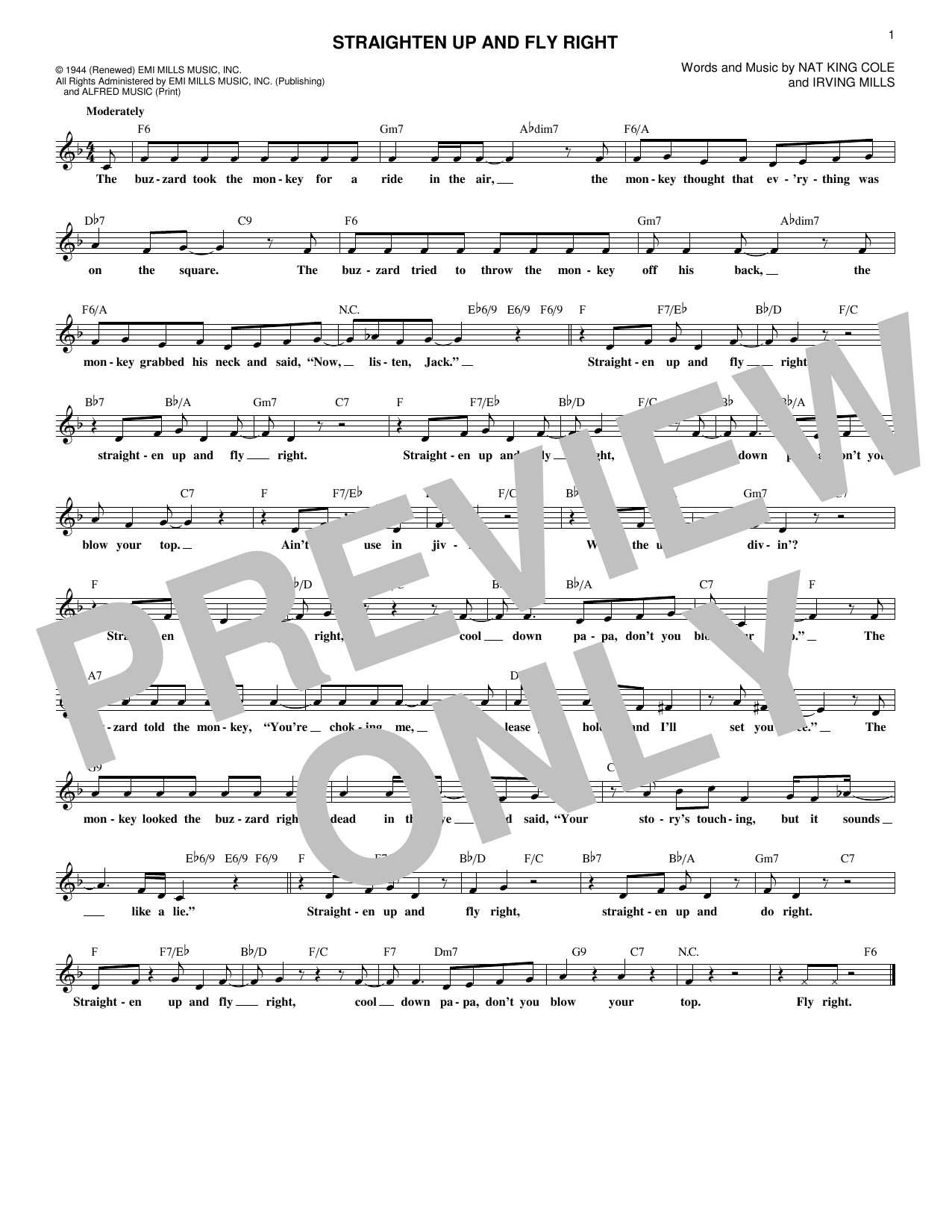 Nat King Cole Straighten Up And Fly Right sheet music notes and chords. Download Printable PDF.