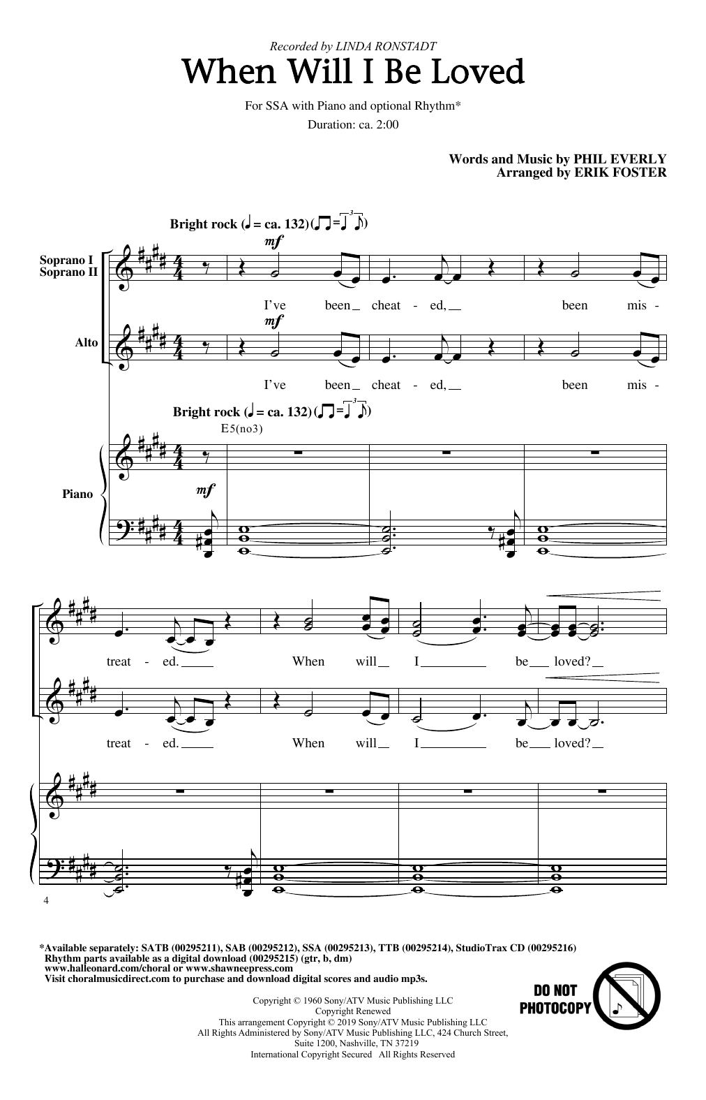 Linda Ronstadt When Will I Be Loved (arr. Erik Foster) sheet music notes and chords. Download Printable PDF.