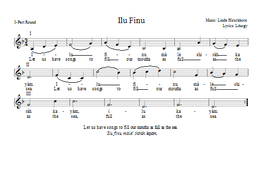 Linda Hirschhorn Ilu Finu sheet music notes and chords. Download Printable PDF.