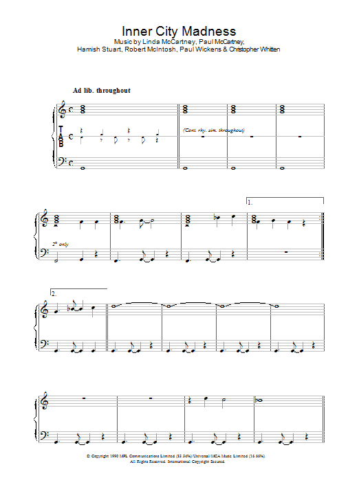 Learn to play Linda McCartney Inner City Madness sheet music for Piano Solo in minutes. Linda McCartney Inner City Madness sheet music notes and chords