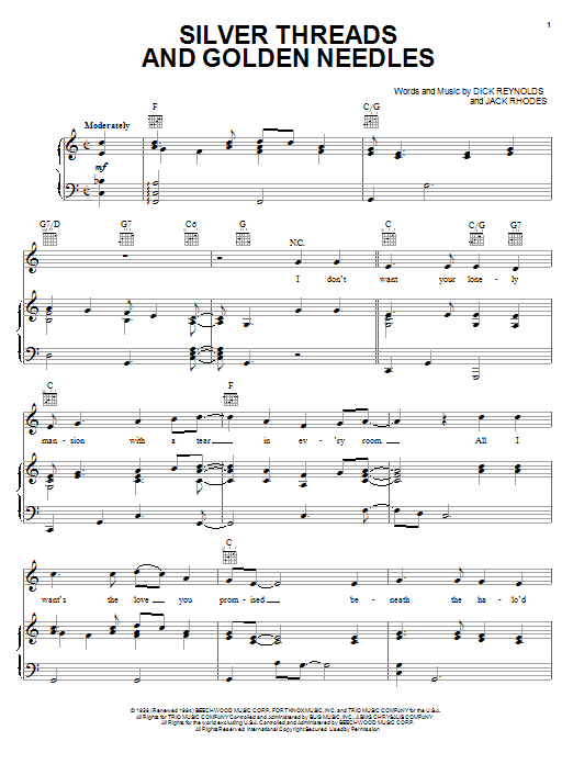 Linda Ronstadt Silver Threads And Golden Needles sheet music notes and chords. Download Printable PDF.