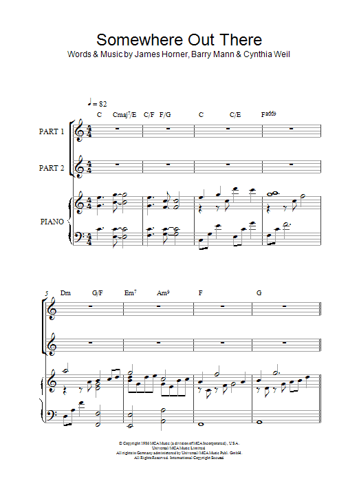Learn to play Linda Ronstadt & James Ingram Somewhere Out There (from An American Tail) sheet music for 2-Part Choir in minutes. Price: 3.9900$ Linda Ronstadt & James Ingram Somewhere Out There (from An American Tail) sheet music notes and chords arranged for 2-Part Choir