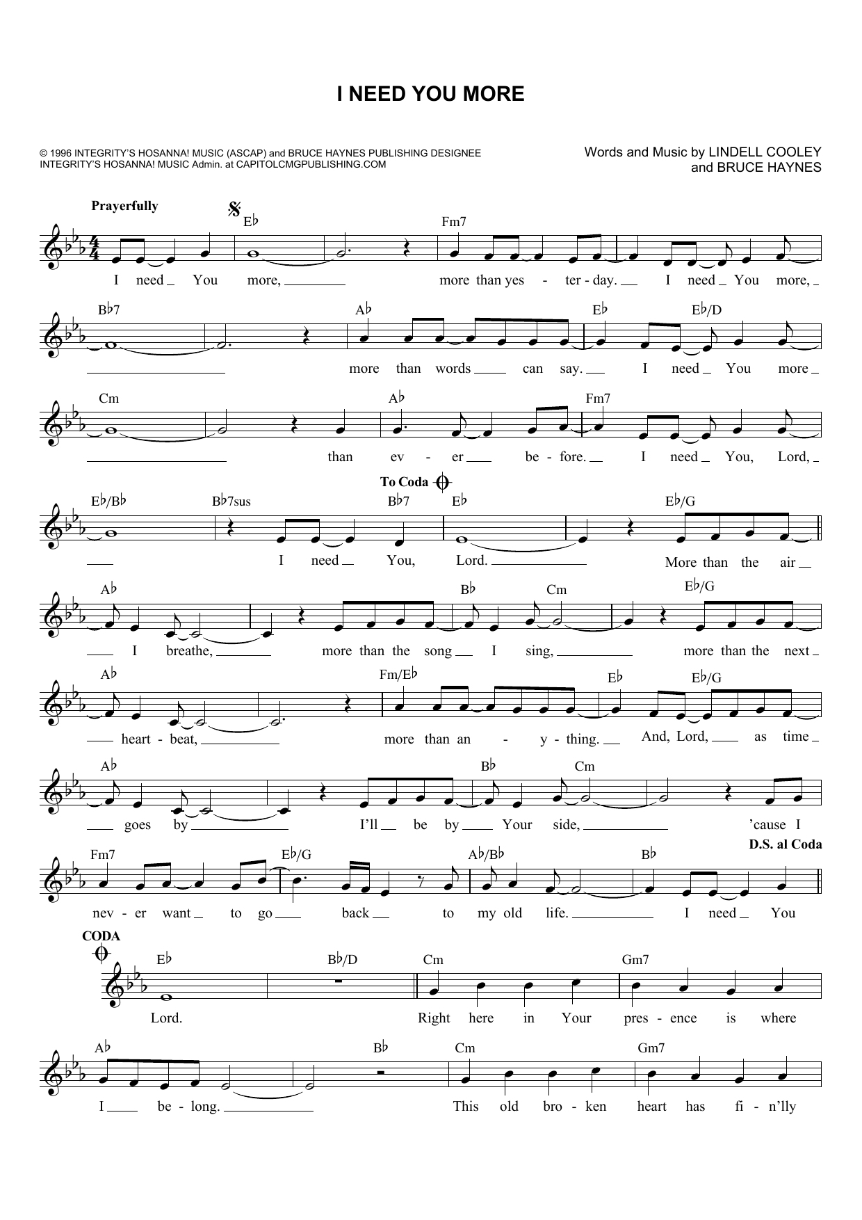 Bruce Haynes I Need You More sheet music notes and chords. Download Printable PDF.