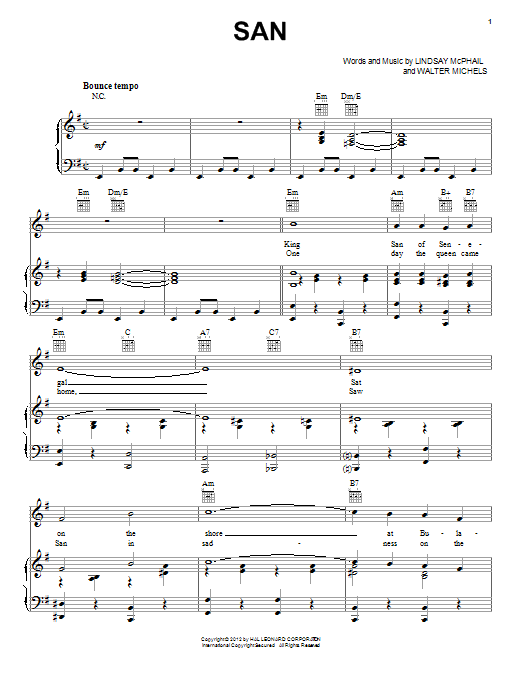 Lindsay McPhail San sheet music notes and chords. Download Printable PDF.