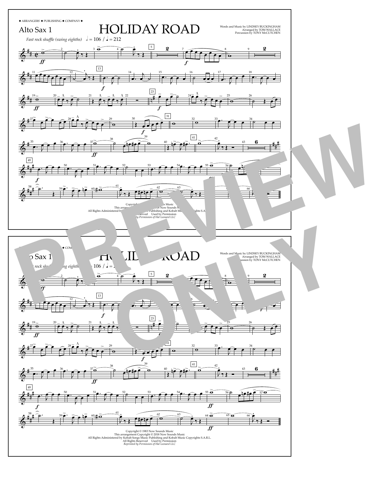 Learn to play Lindsey Buckingham Holiday Road (from National Lampoon's Vacation) (arr. Tom Wallace) - Alto Sax 1 sheet music for Marching Band in minutes. Price: 7.8900$ Lindsey Buckingham Holiday Road (from National Lampoon's Vacation) (arr. Tom Wallace) - Alto Sax 1 sheet music notes and chords arranged for Marching Band