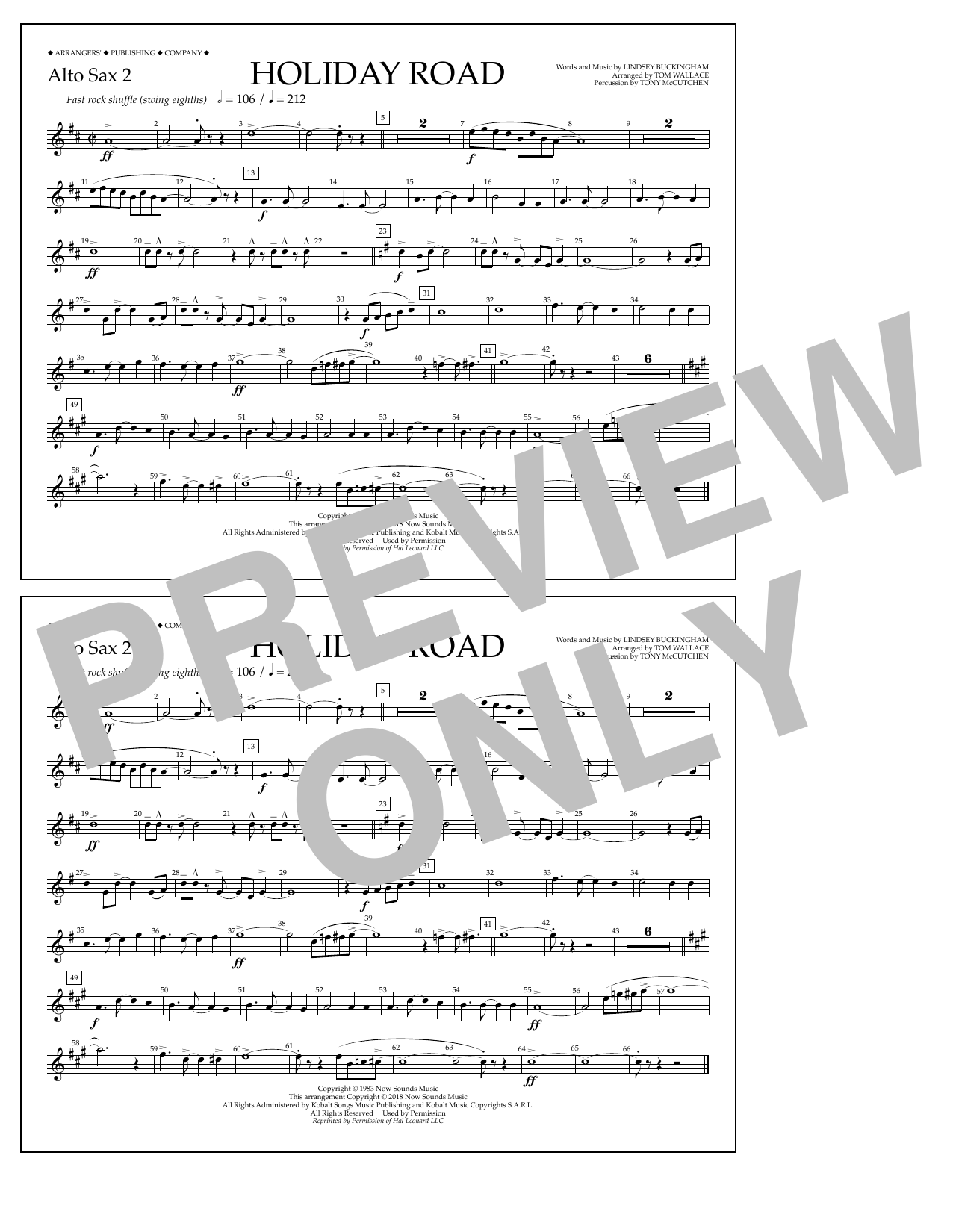 Learn to play Lindsey Buckingham Holiday Road (from National Lampoon's Vacation) (arr. Tom Wallace) - Alto Sax 2 sheet music for Marching Band in minutes. Price: 7.8900$ Lindsey Buckingham Holiday Road (from National Lampoon's Vacation) (arr. Tom Wallace) - Alto Sax 2 sheet music notes and chords arranged for Marching Band