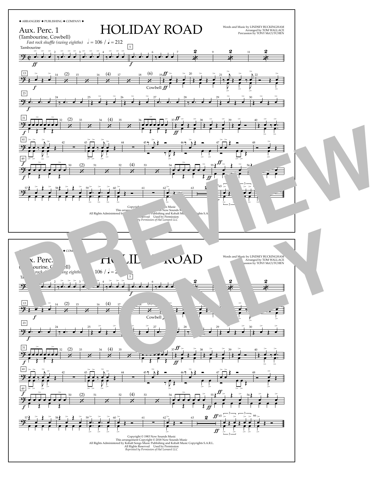 Learn to play Lindsey Buckingham Holiday Road (from National Lampoon's Vacation) (arr. Tom Wallace) - Aux. Perc. 1 sheet music for Marching Band in minutes. Price: 7.8900$ Lindsey Buckingham Holiday Road (from National Lampoon's Vacation) (arr. Tom Wallace) - Aux. Perc. 1 sheet music notes and chords arranged for Marching Band