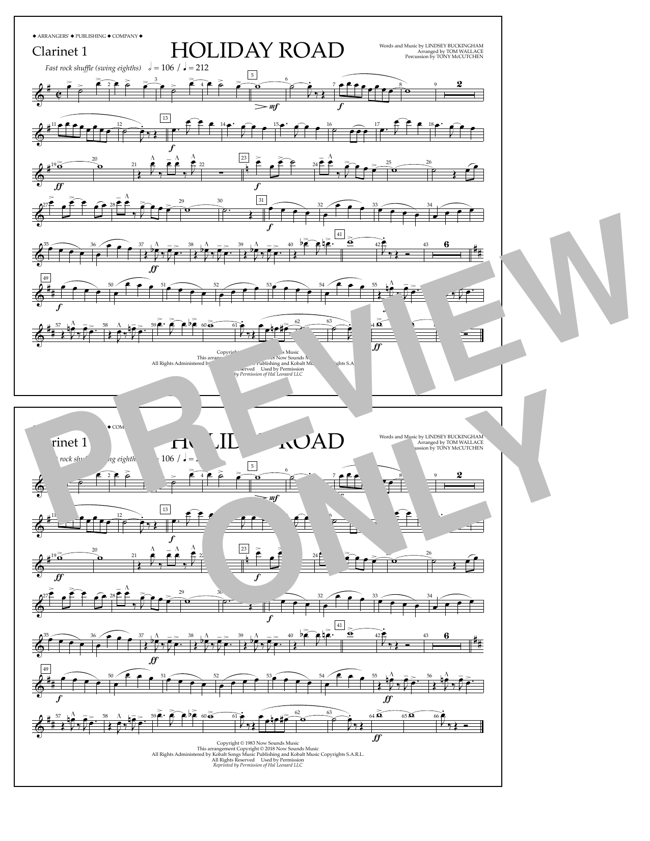 Learn to play Lindsey Buckingham Holiday Road (from National Lampoon's Vacation) (arr. Tom Wallace) - Clarinet 1 sheet music for Marching Band in minutes. Price: 7.8900$ Lindsey Buckingham Holiday Road (from National Lampoon's Vacation) (arr. Tom Wallace) - Clarinet 1 sheet music notes and chords arranged for Marching Band