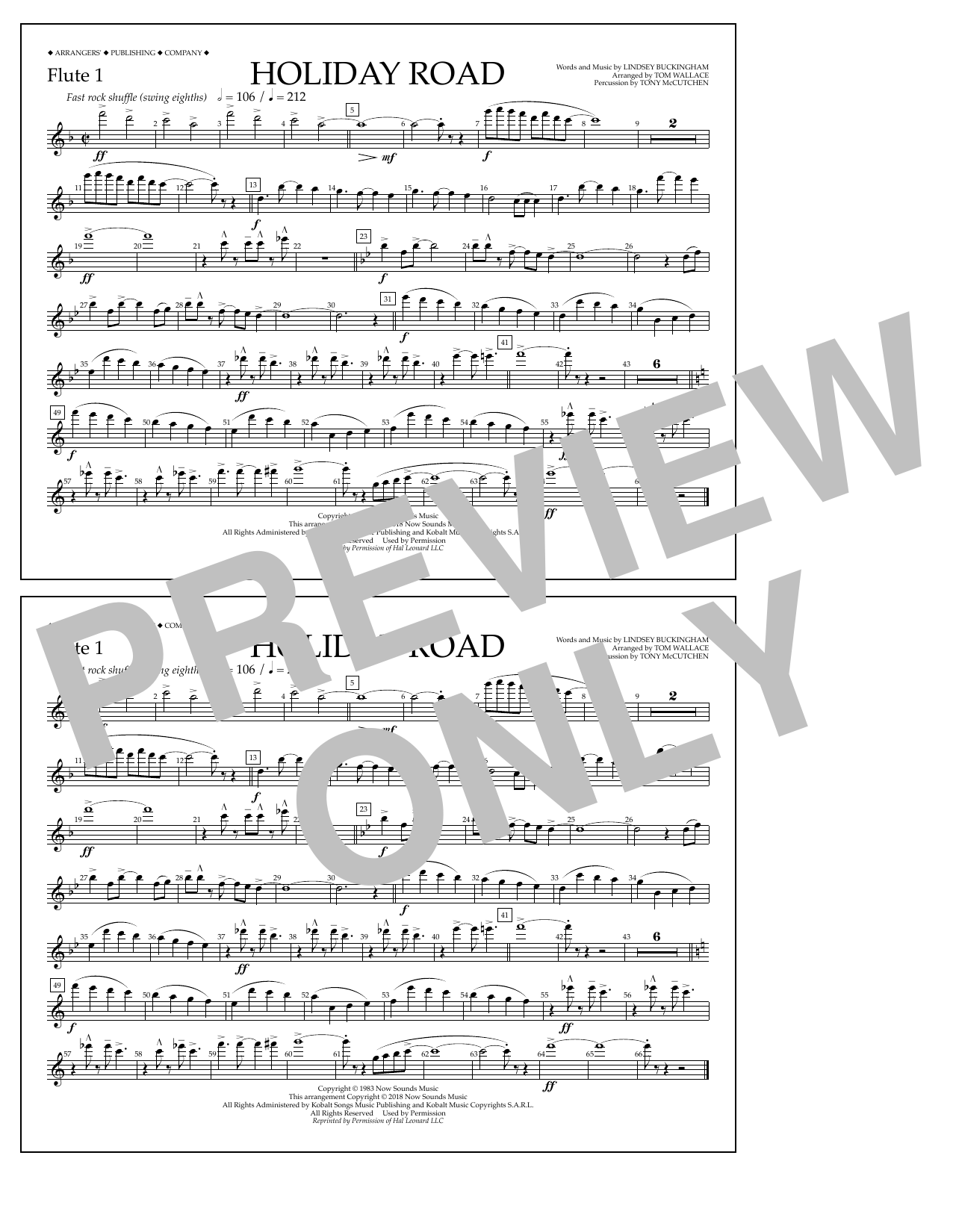 Learn to play Lindsey Buckingham Holiday Road (from National Lampoon's Vacation) (arr. Tom Wallace) - Flute 1 sheet music for Marching Band in minutes. Price: 7.8900$ Lindsey Buckingham Holiday Road (from National Lampoon's Vacation) (arr. Tom Wallace) - Flute 1 sheet music notes and chords arranged for Marching Band