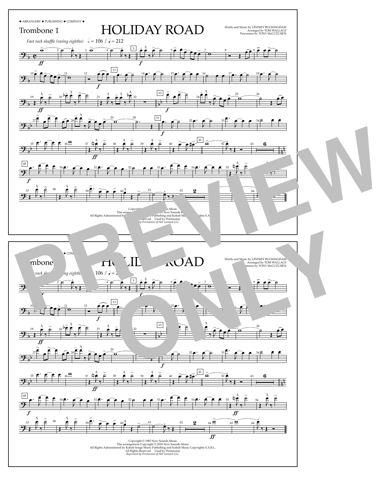 Learn to play Lindsey Buckingham Holiday Road (from National Lampoon's Vacation) (arr. Tom Wallace) - Trombone 1 sheet music for Marching Band in minutes. Price: 7.8900$ Lindsey Buckingham Holiday Road (from National Lampoon's Vacation) (arr. Tom Wallace) - Trombone 1 sheet music notes and chords arranged for Marching Band