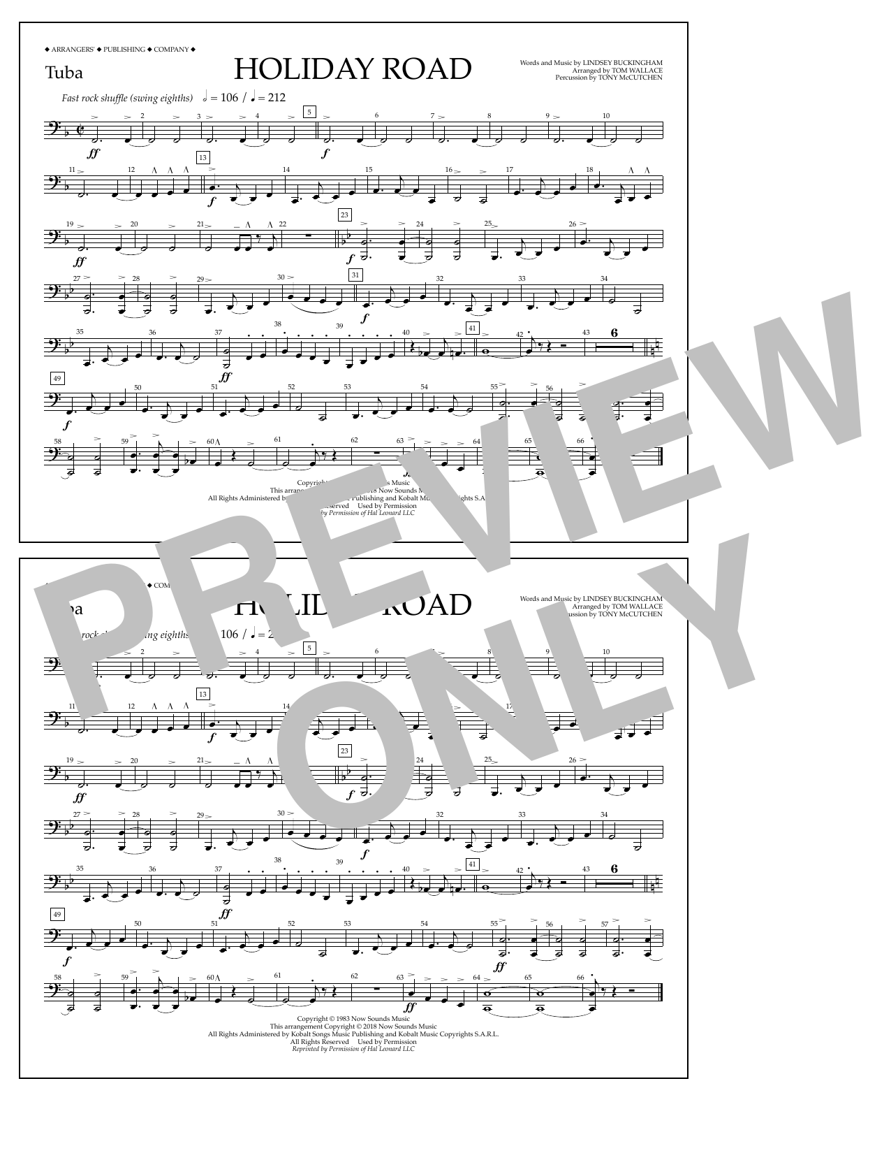 Learn to play Lindsey Buckingham Holiday Road (from National Lampoon's Vacation) (arr. Tom Wallace) - Tuba sheet music for Marching Band in minutes. Price: 7.8900$ Lindsey Buckingham Holiday Road (from National Lampoon's Vacation) (arr. Tom Wallace) - Tuba sheet music notes and chords arranged for Marching Band