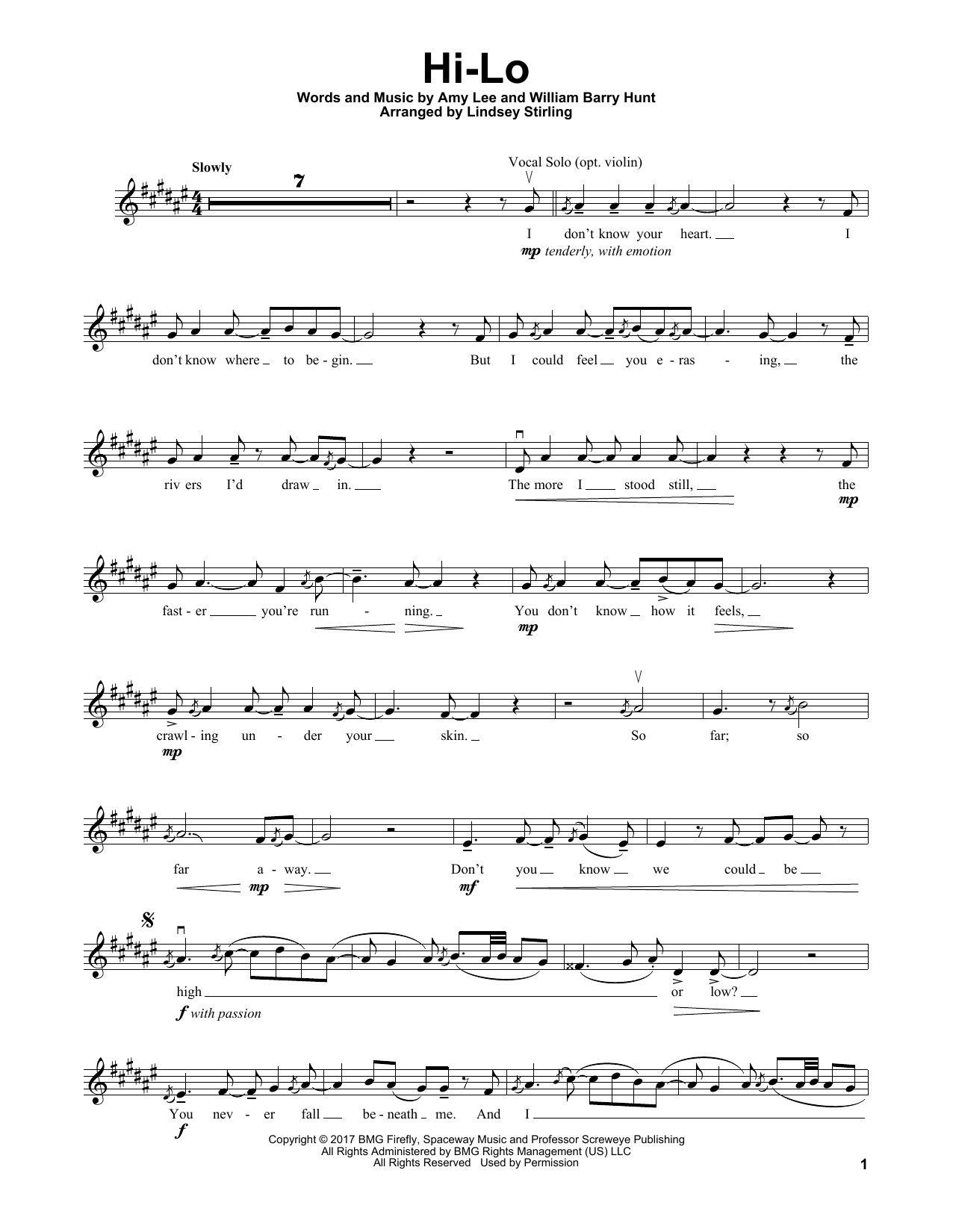 Lindsey Stirling Hi-Lo sheet music notes and chords. Download Printable PDF.