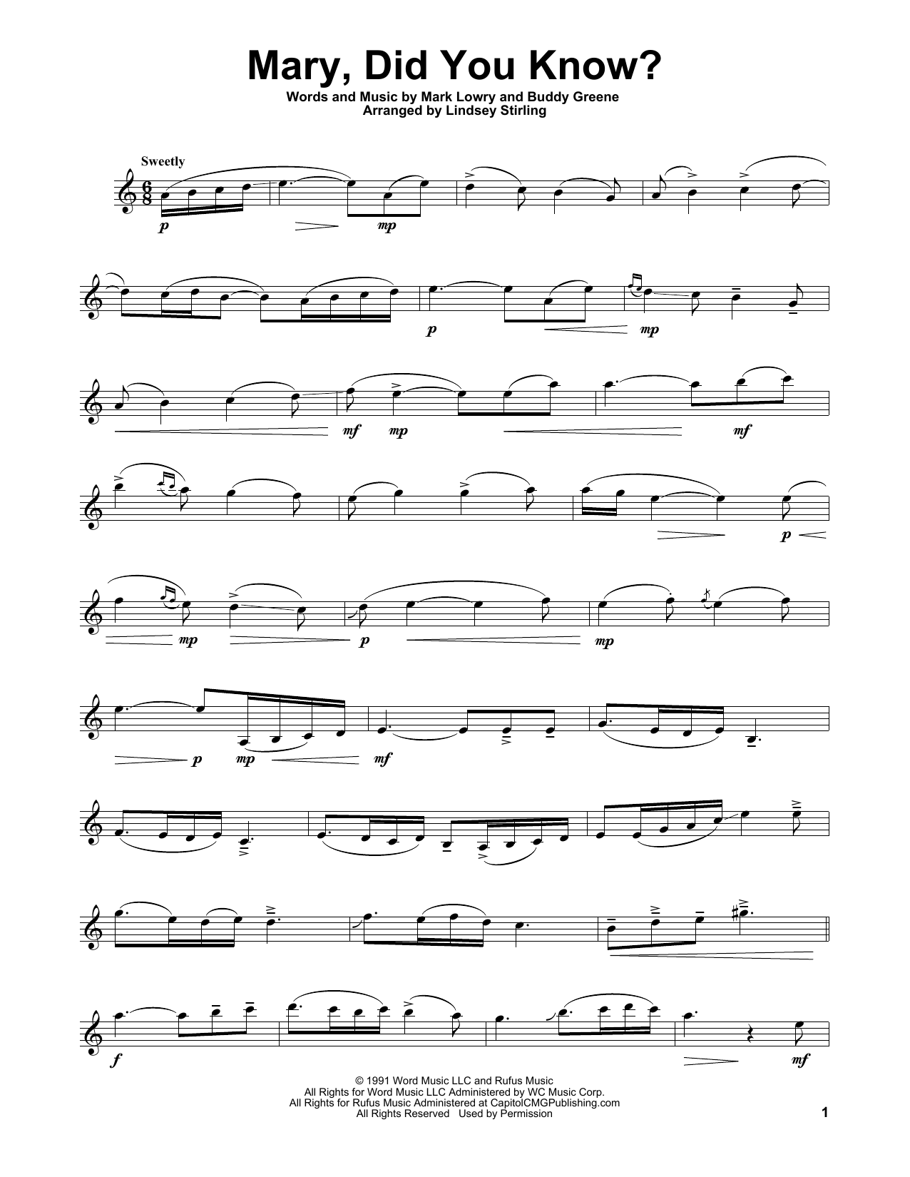 Lindsey Stirling Mary Did You Know Sheet Music Pdf Notes Chords Christmas Score Violin Solo Download Printable Sku 425952