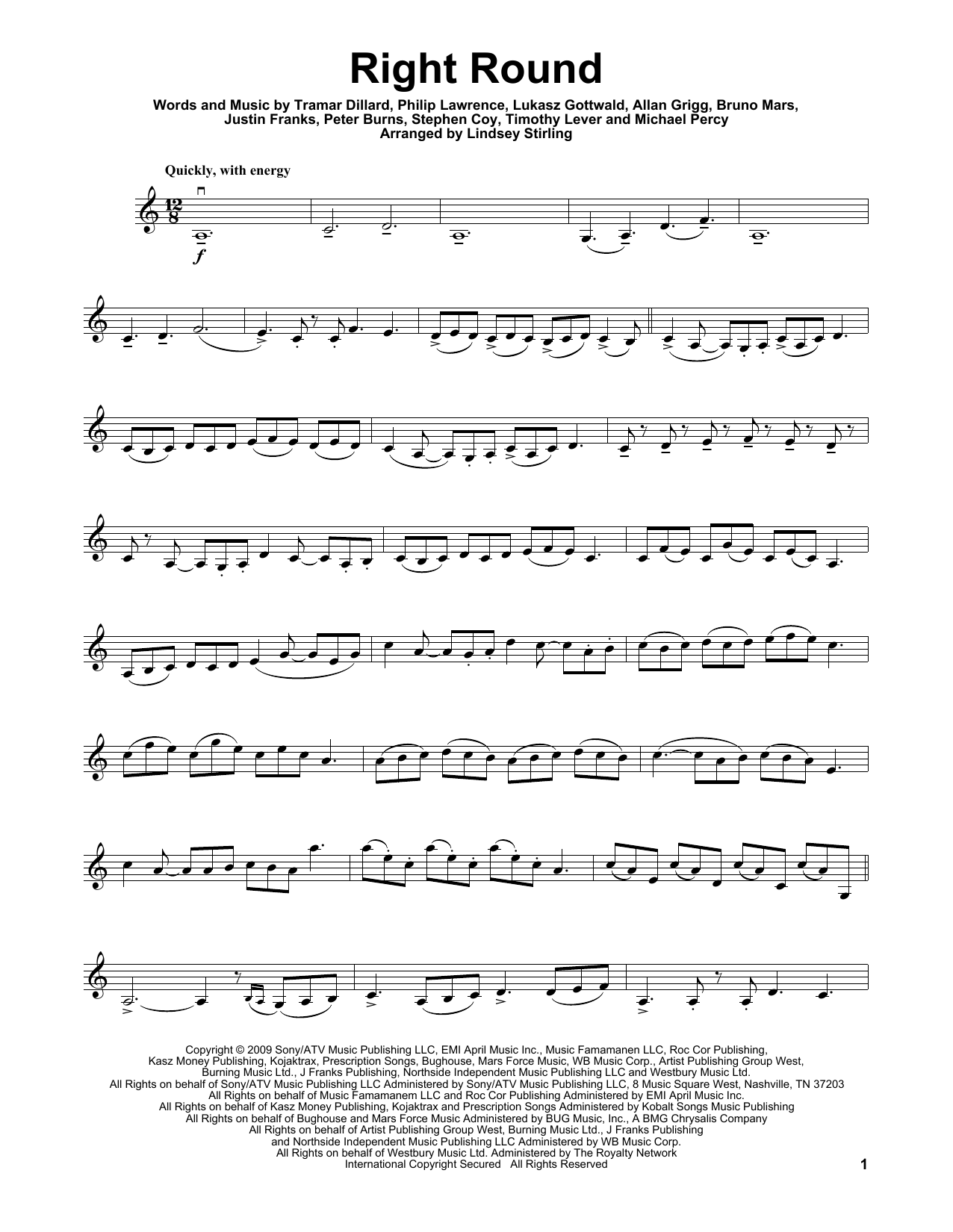 Lindsey Stirling Right Round sheet music notes and chords. Download Printable PDF.