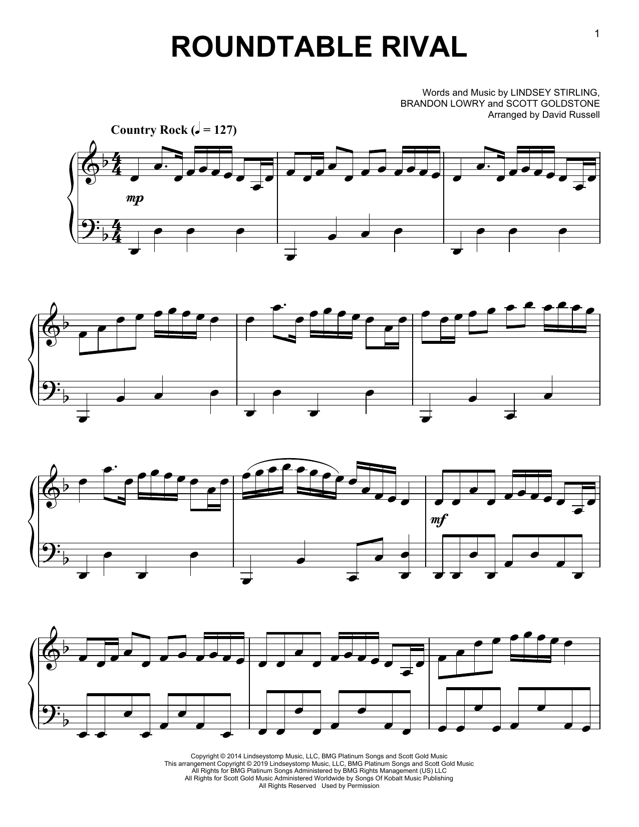 Lindsey Stirling Roundtable Rival sheet music notes and chords. Download Printable PDF.