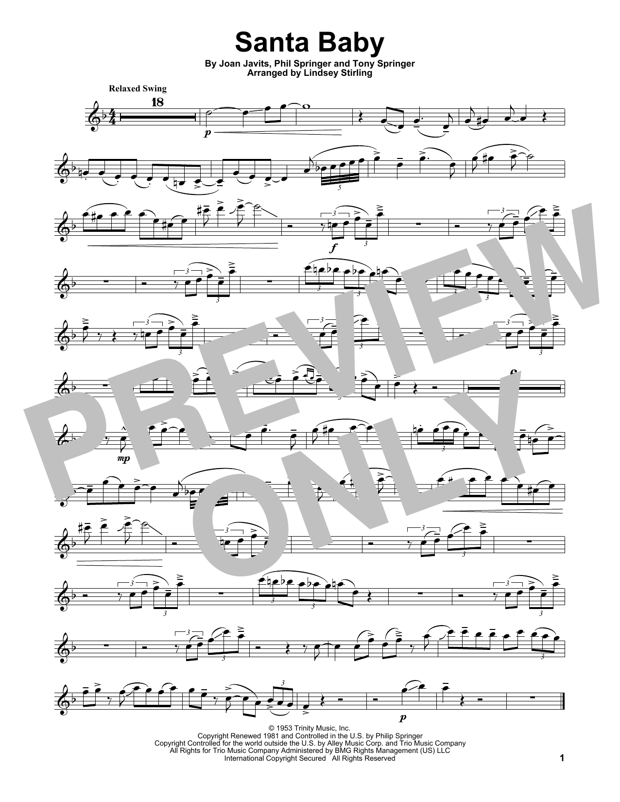 Lindsey Stirling Santa Baby sheet music notes and chords. Download Printable PDF.