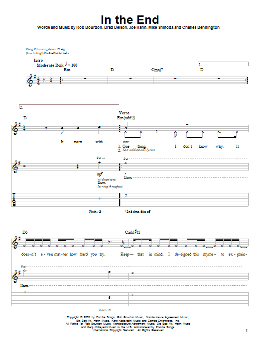 Linkin Park In The End sheet music notes and chords. Download Printable PDF.