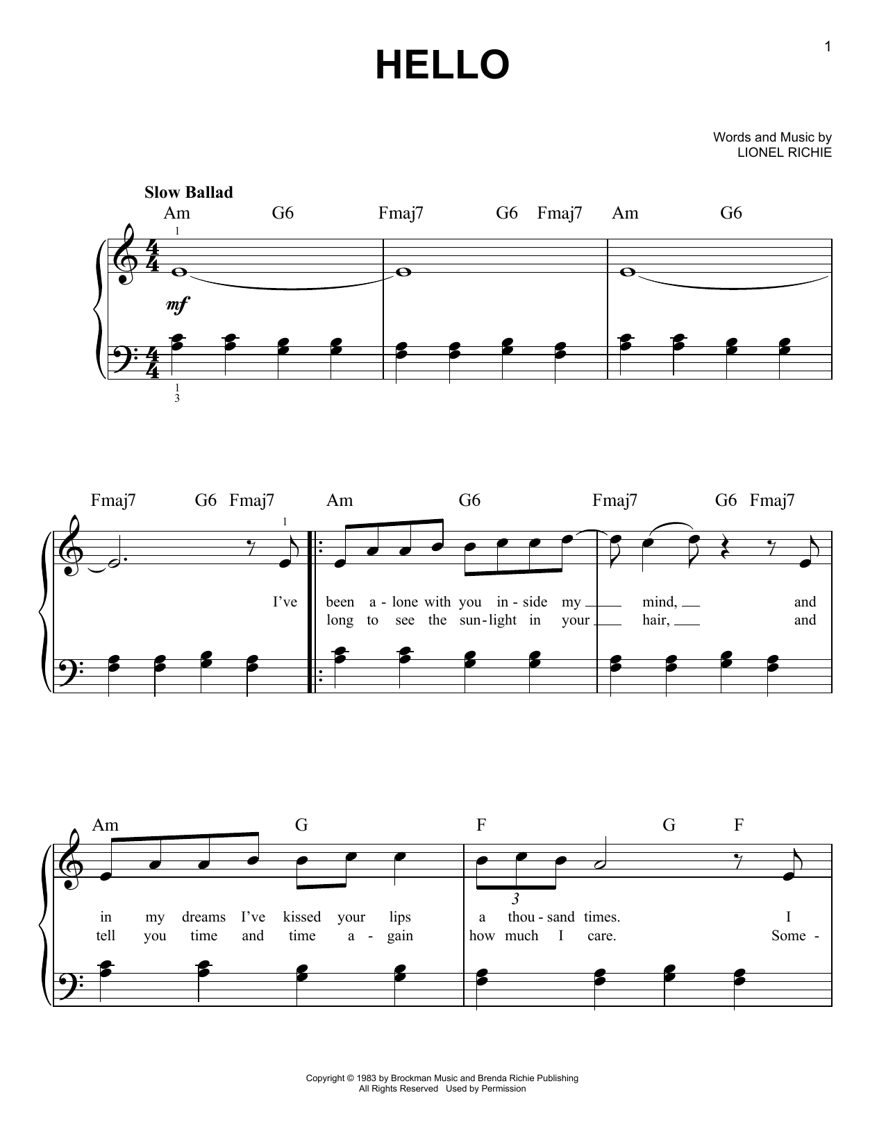 Lionel Richie Hello sheet music notes and chords. Download Printable PDF.