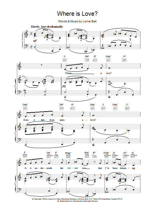 Lionel Bart Where Is Love Sheet Music PDF Notes Chords Broadway 