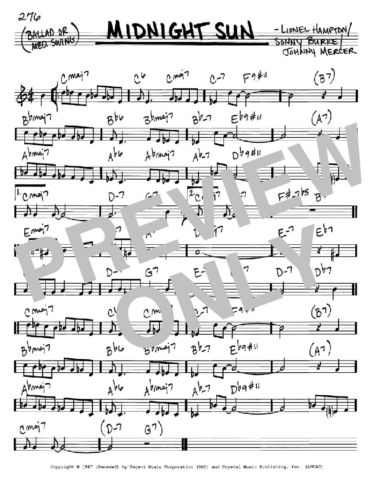 Midnight Sun sheet music (fake book) (PDF-interactive)