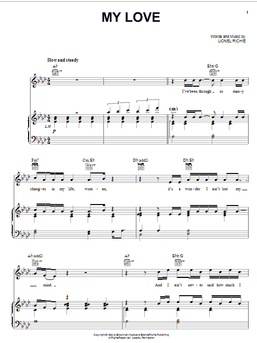 Lionel Richie My Love sheet music notes and chords. Download Printable PDF.