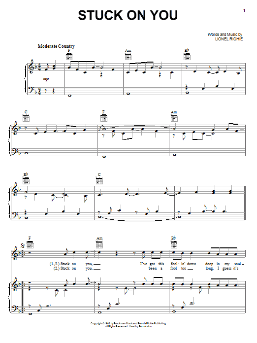 Stuck On You sheet music for guitar (chords) (PDF) v2