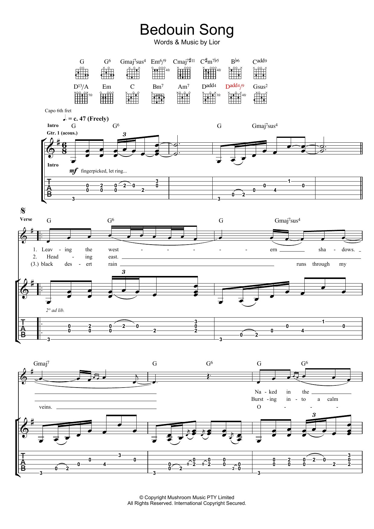 Lior Bedouin Song sheet music notes and chords. Download Printable PDF.