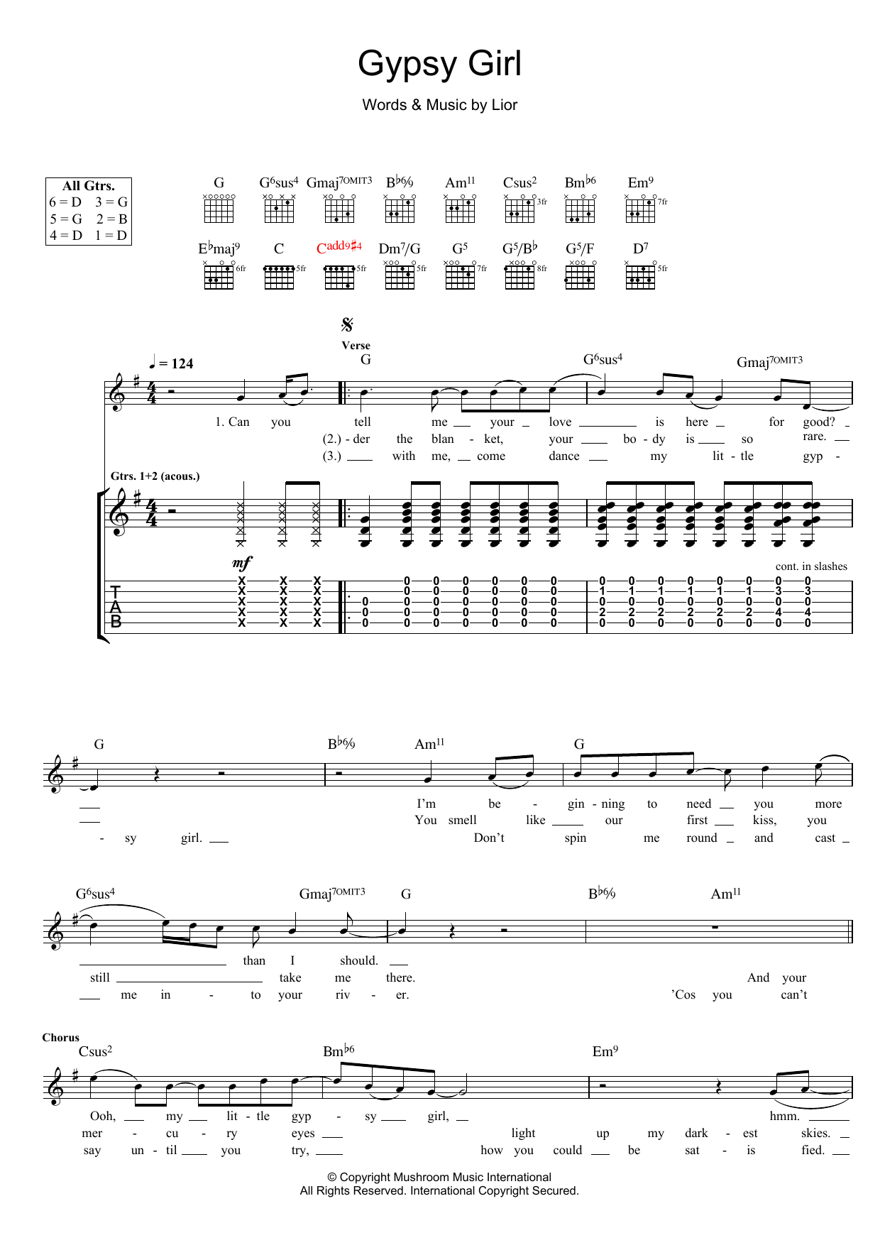 Lior Gypsy Girl sheet music notes and chords. Download Printable PDF.