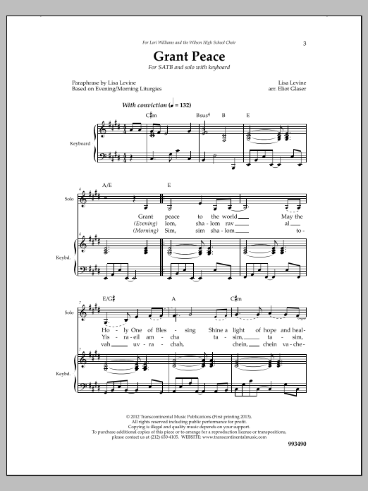 Lisa Levine Grant Peace sheet music notes and chords. Download Printable PDF.