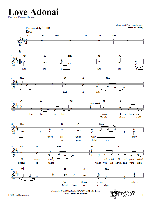 Lisa Levine Love Adonai sheet music notes and chords. Download Printable PDF.