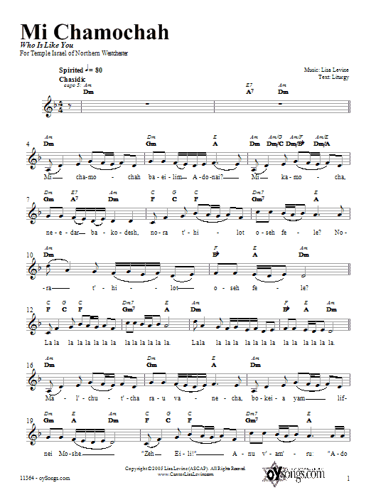 Lisa Levine Mi Chamochah sheet music notes and chords. Download Printable PDF.