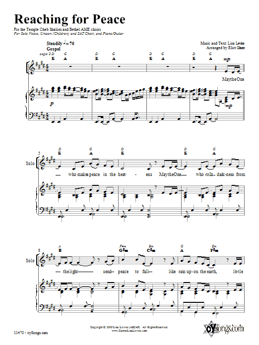 Learn to play Lisa Levine Reaching for Peace sheet music for SAT Choir in minutes. Price: 3.9900$ Lisa Levine Reaching for Peace sheet music notes and chords arranged for SAT Choir