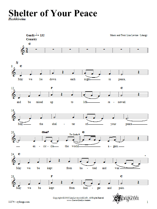 Learn to play Lisa Levine Shelter of Your Peace sheet music for Lead Sheet / Fake Book in minutes. Price: 5.9900$ Lisa Levine Shelter of Your Peace sheet music notes and chords arranged for Lead Sheet / Fake Book