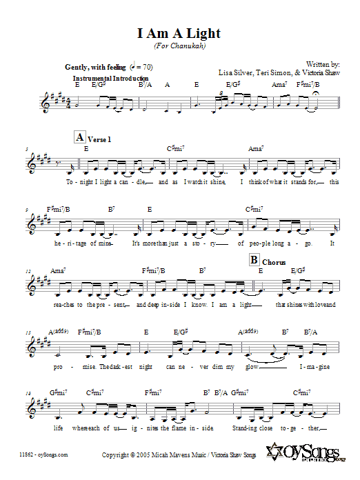 Lisa Silver I Am A Light (Shoah Version) sheet music notes and chords arranged for Lead Sheet / Fake Book