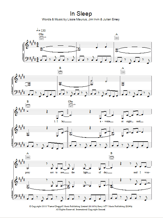 Lissie In Sleep sheet music notes and chords. Download Printable PDF.