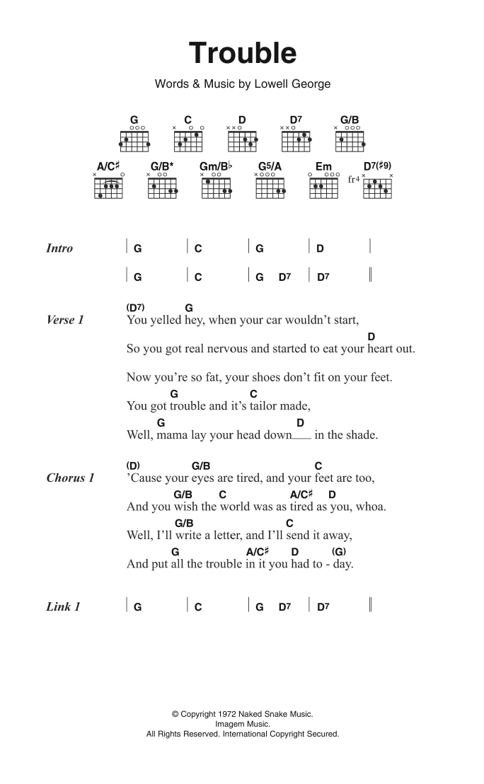 Little Feat Trouble sheet music notes and chords. Download Printable PDF.