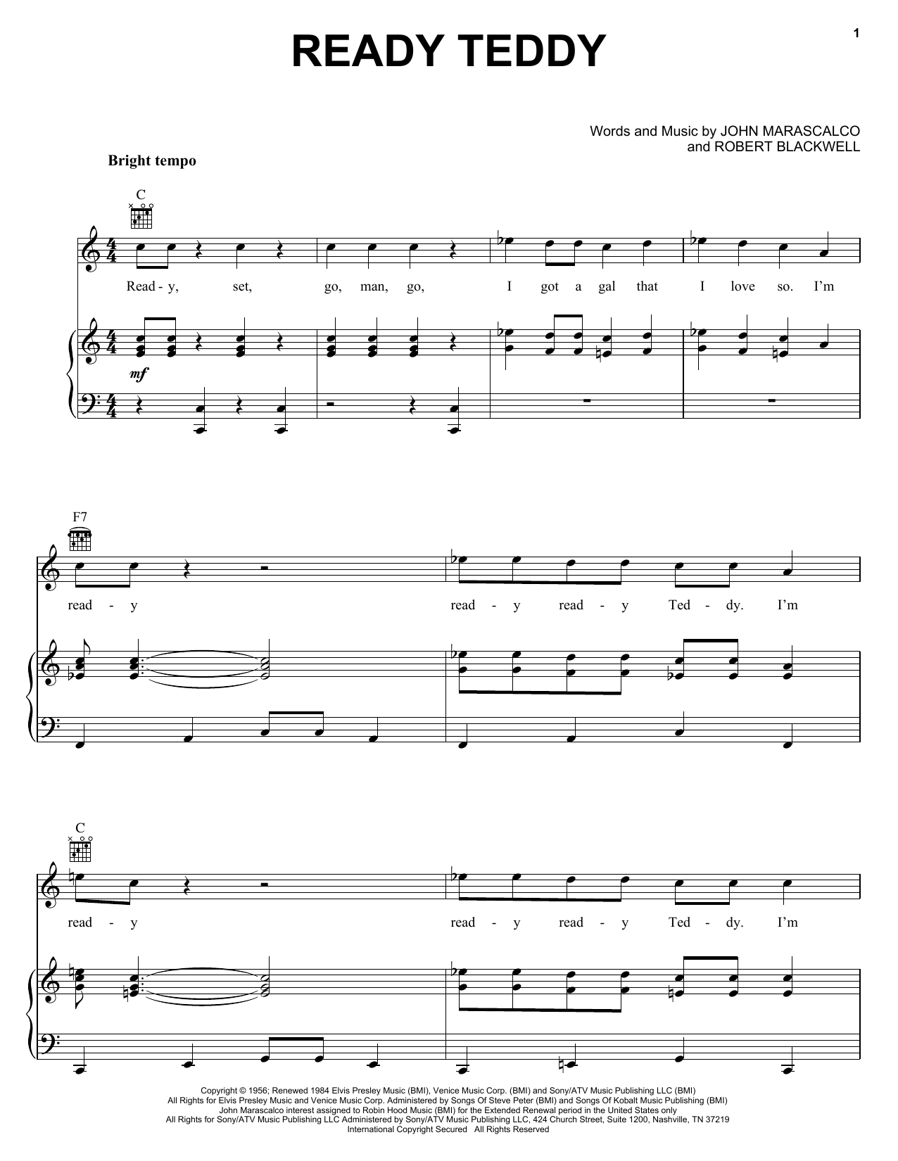 Elvis Presley Ready Teddy sheet music notes and chords. Download Printable PDF.