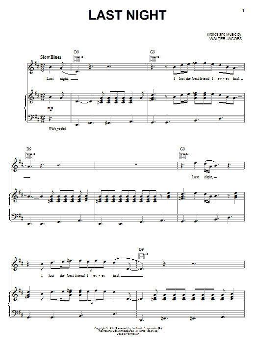 Little Walter Last Night sheet music notes and chords. Download Printable PDF.