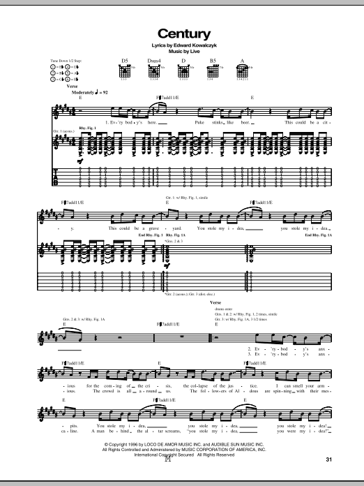 Learn to play Live Century sheet music for Guitar Tab in minutes. Live Century sheet music notes and chords. Download Printable PDF.