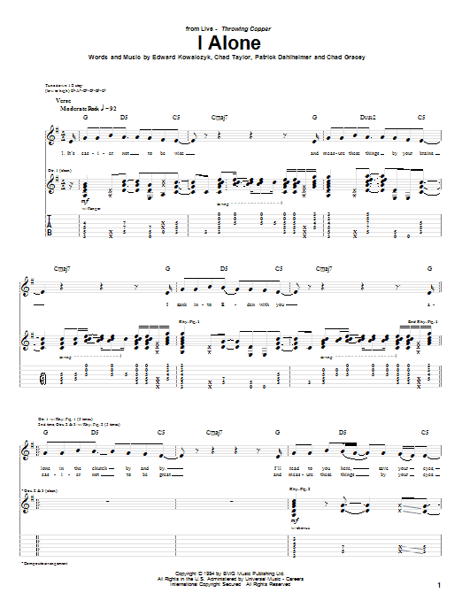 Live I Alone sheet music notes and chords. Download Printable PDF.