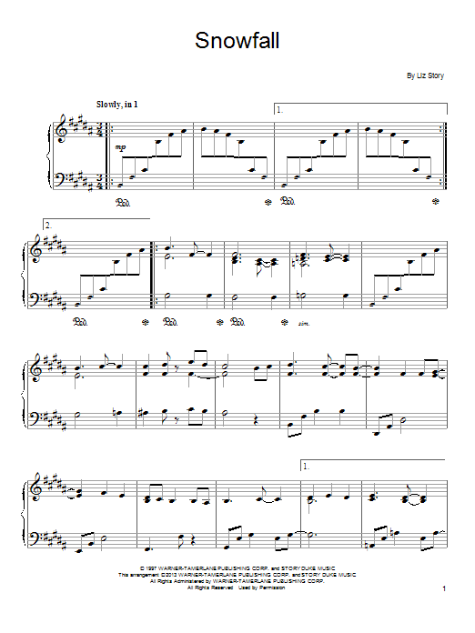 Liz Story Snowfall sheet music notes and chords. Download Printable PDF.