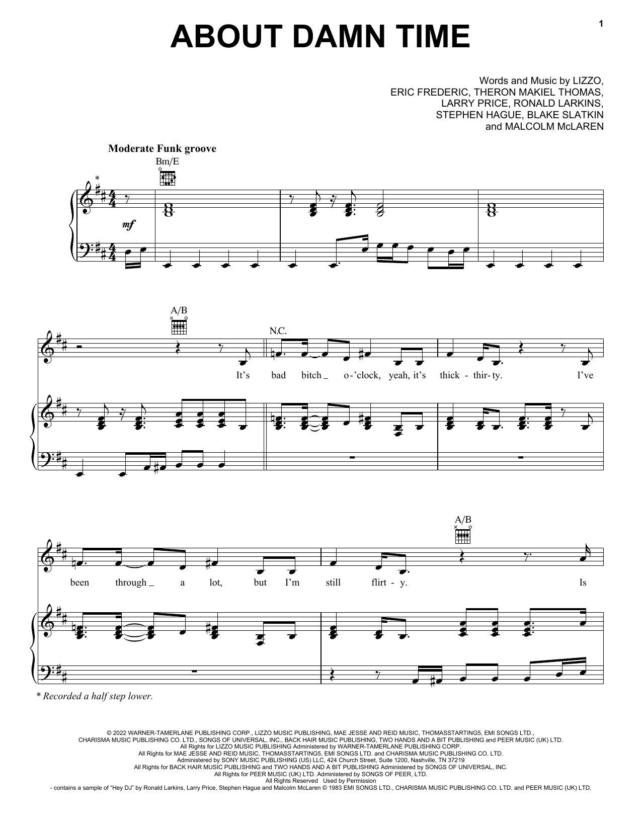 Lizzo About Damn Time sheet music notes and chords. Download Printable PDF.