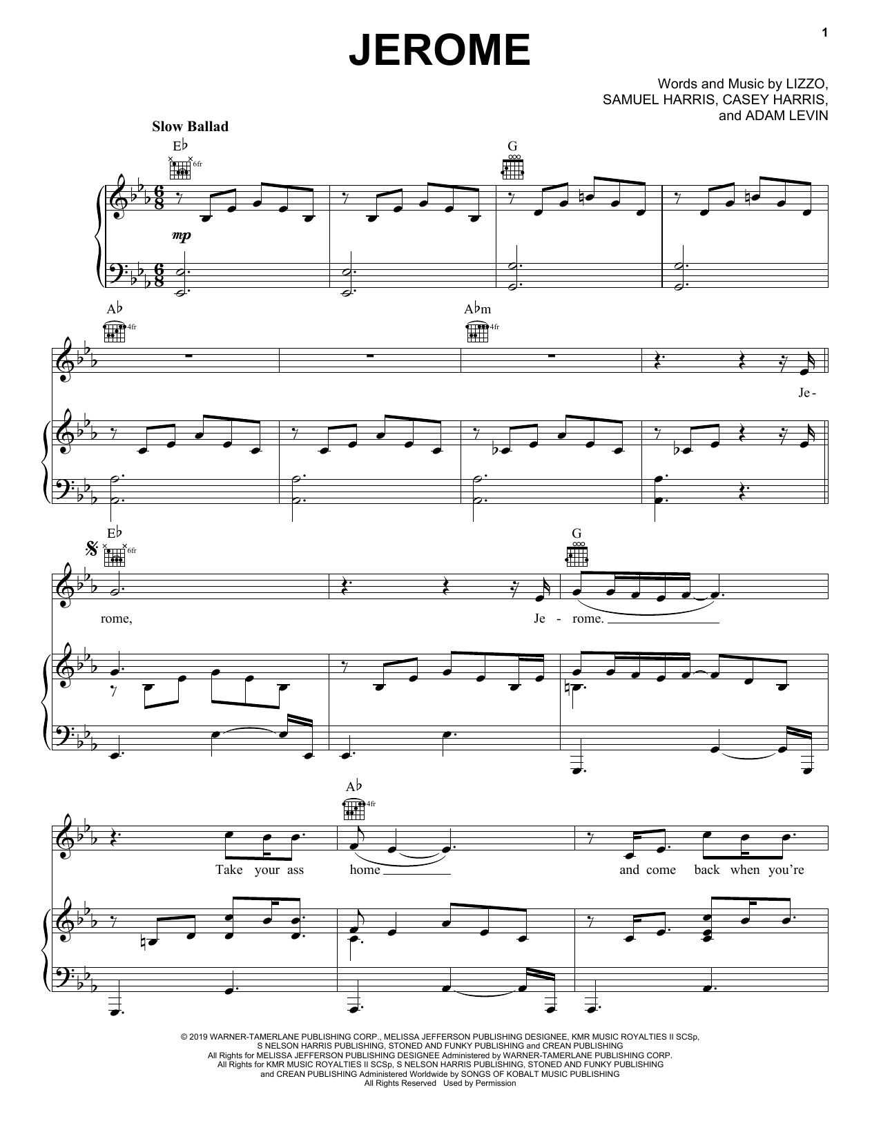 Lizzo Jerome sheet music notes and chords. Download Printable PDF.