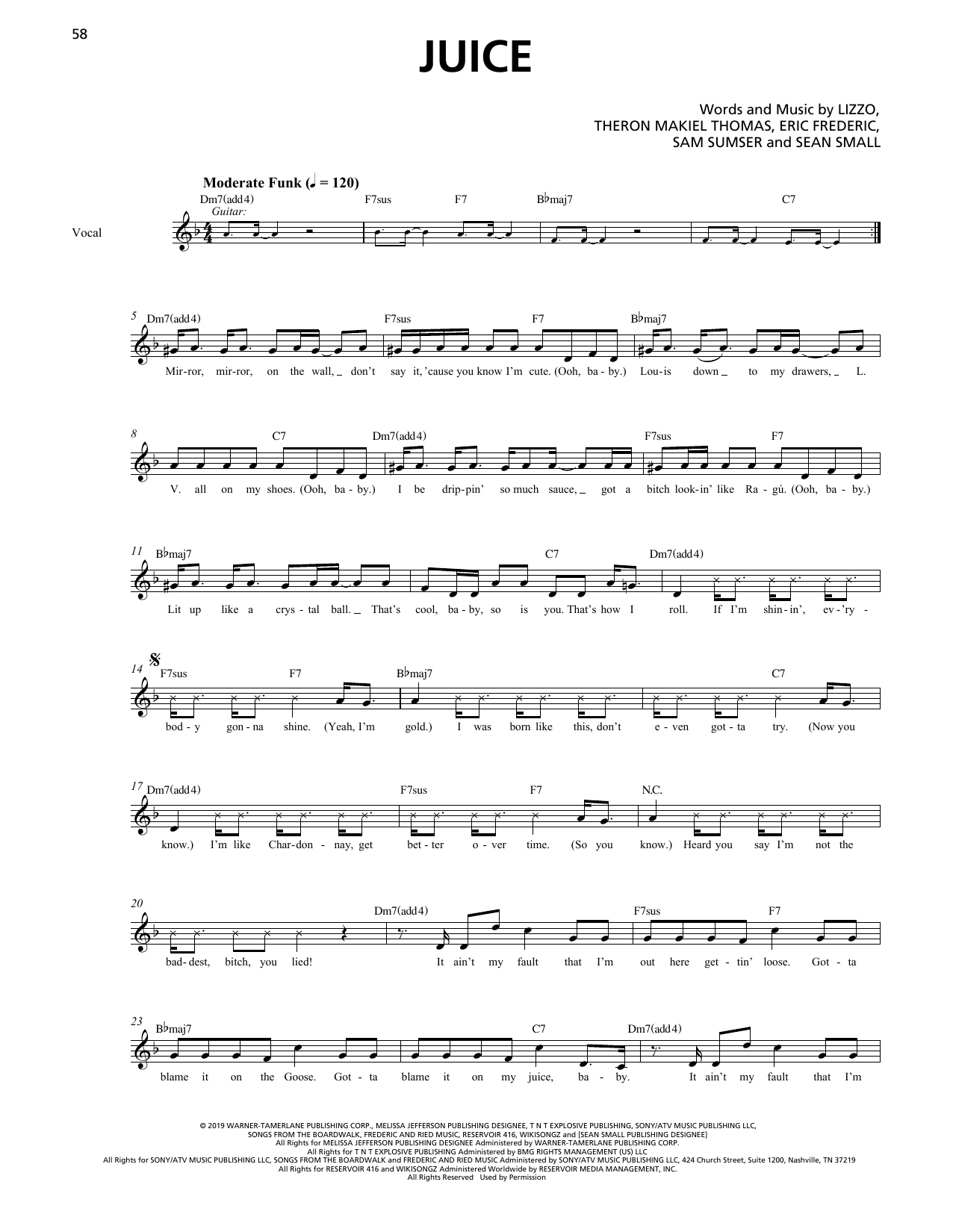 Lizzo Juice (Horn Section) sheet music notes and chords. Download Printable PDF.